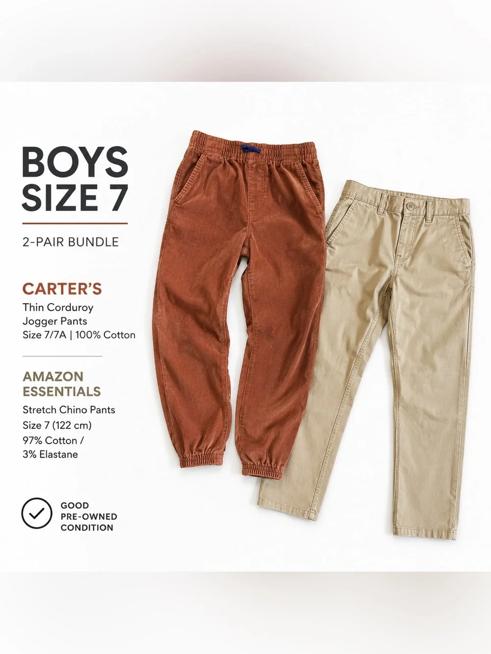Boys Size 7 Pants Bundle – Carter’s + Amazon Essentials